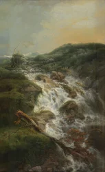Swiss Landscape with Waterfall